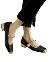Damen-Mary-Jane-Schuhe mit floralem Muster und verzierten Blockabsätzen in Schwarz
