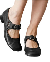 Damen Mary-Jane Schuhe mit Schnallenriemen und Ausschnitten in Schwarz