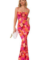 Damen Maxikleid mit Blumenmuster und Bindeträgern in Rot