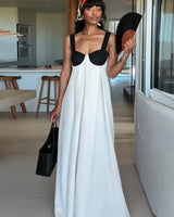 Damen Maxikleid mit Bustier Oberteil und breiten Trägern in Weiß
