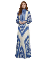 Damen Maxikleid mit Druckmuster und Plisseerock in Blau
