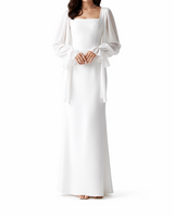 Damen Maxikleid mit eckigem Ausschnitt und langen Ärmeln in Weiß