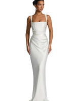 Damen Maxikleid mit geradem Ausschnitt und Drapierung in Weiß