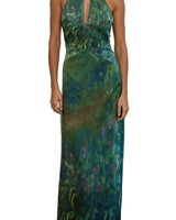 Damen Maxikleid mit Halterneck, Rückenausschnitt und Druckmuster in Grün