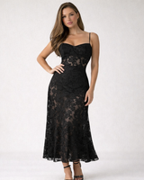 Damen Maxikleid mit Herz-Ausschnitt und Trägern in Schwarz