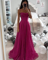 Damen Maxikleid mit Herzausschnitt Spaghettiträgern und glitzerndem Tüllrock in Dunkelrosa