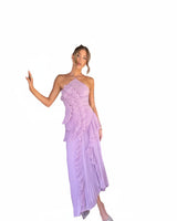 Damen Maxikleid mit Neckholder, Faltenstruktur und Rüschendetails in Lila