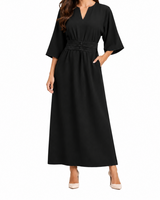 Damen Maxikleid mit Plissierter Taille in Schwarz
