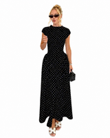 Damen-Maxikleid mit Punktemuster und Flügelärmeln in Schwarz