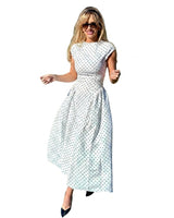 Damen-Maxikleid mit Punktemuster und Flügelärmeln in Weiß