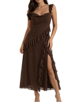 Damen Maxikleid mit Riemen und Rüschenbesatz in Niemiecki