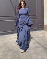 Damen Maxikleid mit Rundhalsausschnitt und Langen Volantärmeln in Blau