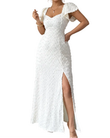 Damen Maxikleid mit Strukturmuster und Frontschlitz in Weiß