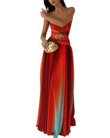 Damen Maxikleid mit trägerlosem Oberteil und Farbverlauf in Rot