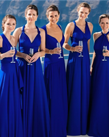 Damen Maxikleid mit überkreuztem Halsteil in Saphirblau