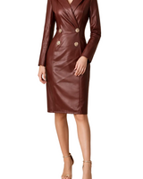 Damen Midi Kleid im Blazer-Stil mit langen Ärmeln und Doppelknopfleiste in Weinrot