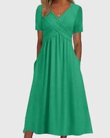 Katharina | Damen Midi Kleid mit Bauchkontrolle V-Ausschnitt Kurzarm in Green