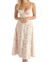 Damen Midikleid im Korsettstil mit Blumenmuster in Rosa