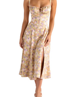 Damen Midikleid im Korsettstil mit Blumenmuster in Gelb