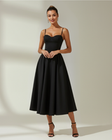 Damen Midikleid mit Blumenmuster und schmalen Trägern in Schwarz