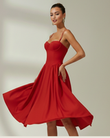 Damen Midikleid mit Blumenmuster und schmalen Trägern in Rot