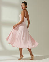 Damen Midikleid mit Blumenmuster und schmalen Trägern in Rosa