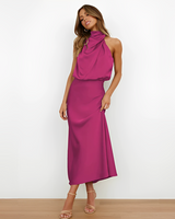 Damen Midikleid mit Halterkragen und drapiertem Oberteil in Rosa