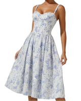 Damen Midikleid mit Herz-Ausschnitt und Trägern in Hellblau