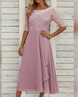 Damen MidiKleid mit Spitzenoberteil und ausgestelltem Rock in Rosa