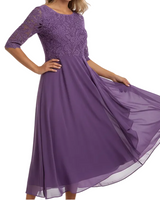 Damen MidiKleid mit Spitzenoberteil und ausgestelltem Rock in Lila