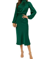 Damen Midikleid mit Stehkragen und langen Ärmeln in Grün
