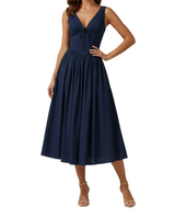 Damen Midikleid mit tiefem V-Ausschnitt und ärmellosem Oberteil in Marineblau