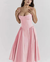Damen Midikleid mit Trägern und strukturiertem Oberteil in Rosa