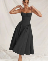 Damen Midikleid mit Trägern und strukturiertem Oberteil in Dunkelgrün