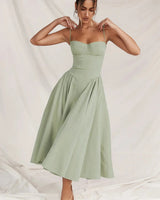 Damen Midikleid mit Trägern und strukturiertem Oberteil in Hellgrün