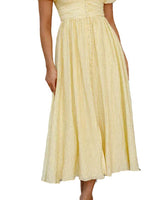 Damen Midikleid mit V-Ausschnitt, Knopfleiste, Puffärmeln und geraffter Taillennaht in Buttergelb