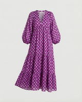 Damen Midikleid mit V-Ausschnitt und gestufter Struktur in Dunkel-Mauve