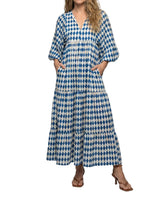 Damen Midikleid mit V-Ausschnitt und gestufter Struktur in Blau