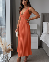 Damen Midikleid ohne Ärmel mit V-Ausschnitt und Taillenausschnitten in Orange
