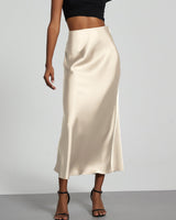 Damen Midirock mit A-Linien-Form und Hoher Taille in Cremefarben
