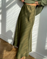 Damen Midirock mit A-Linien-Form und Hoher Taille in Olivgrün