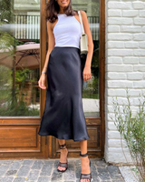 Damen Midirock mit A-Linien-Form und Hoher Taille in Schwarz