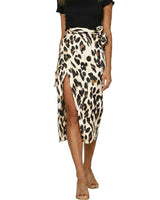 Damen-Midirock mit Tierprint, Seitenschlitz und Bindedetail in Beige
