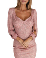 Damen Mini-Kleid mit Fransierten Ärmeln in Roségold