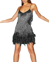 Damen Minikleid mit Fransen und Paillettenbesatz in Schwarz