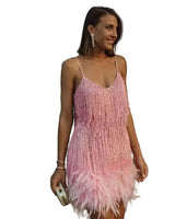 Damen Minikleid mit Fransen und Paillettenbesatz in Rosa