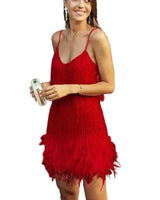 Damen Minikleid mit Fransen und Paillettenbesatz in Rot