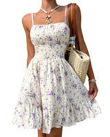 Damen Minikleid mit Muster und Gestuftem Rock in Beige