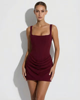 Damen Minikleid mit strukturiertem Korsettoberteil und Trägern in Burgund