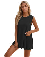 Damen Minikleid ohne Ärmel mit Rundhalsausschnitt in Schwarz